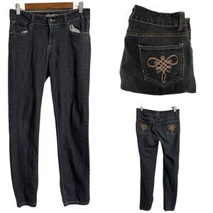 K.K. Angel Women's Black Wash Y2K Low Rise Contrast Stitch Skinny Jeans Size 10